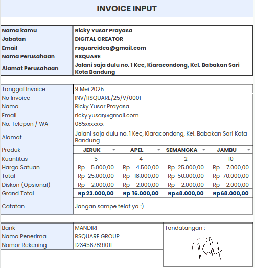 Template Google Sheets Invoice Maker - Preview 1